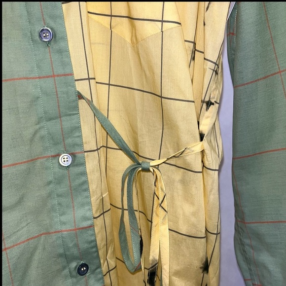 LOEWE Check Wrap Shirt Blouse Green Yellow Plaid Tunic IT 40 US 4 Cotton Silk - Picture 7 of 12